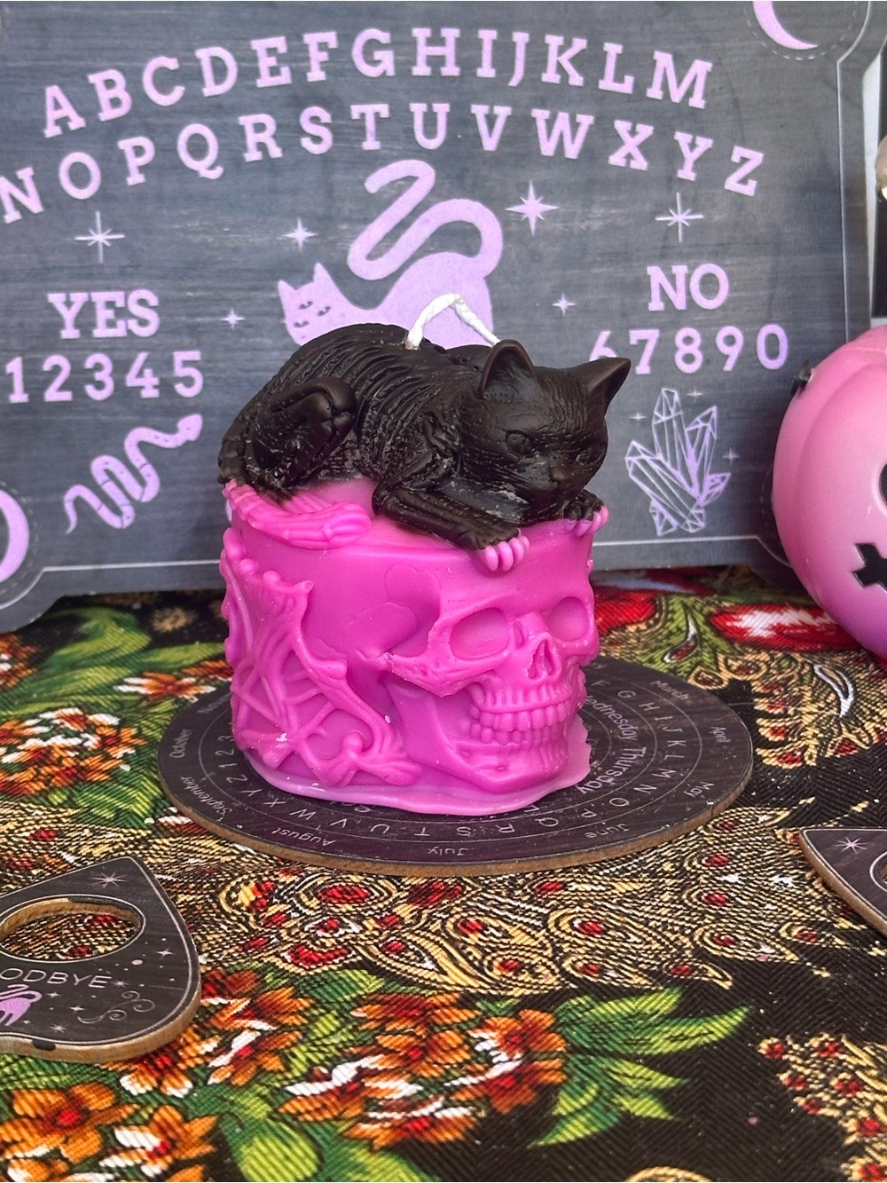 Cat on Skull Candle